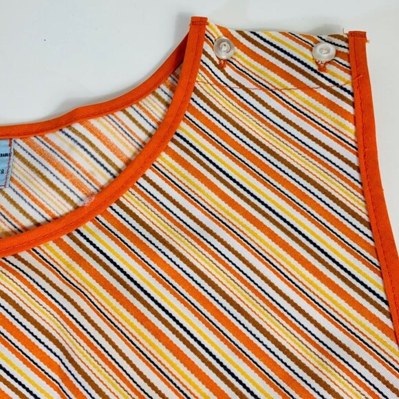 Retro 70s Angelica Striped Apron Vest Sz L Pockets Orange Yellow Kitchy Kitchen - Picture 4 of 11